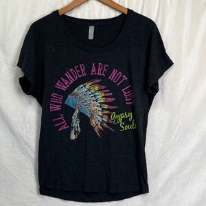 Gypsy Soule T Shirt Womens Small Grey Graphic Print All Who Wander Are Not Lost